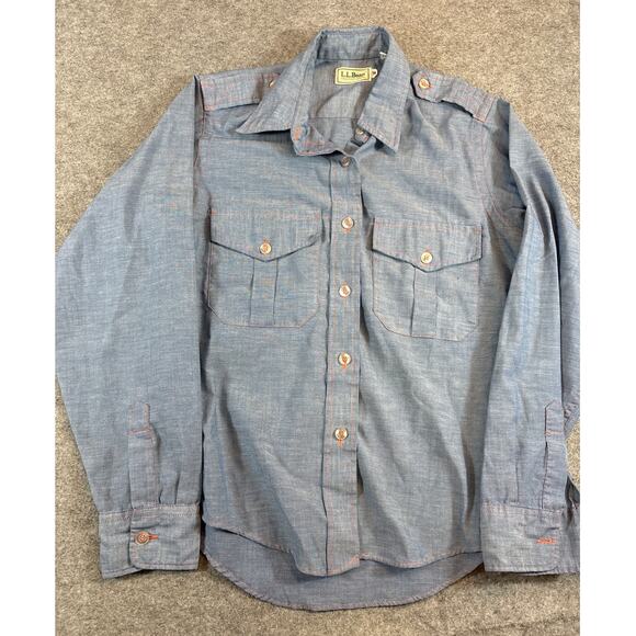 Vintage 80s LL Bean Work Shirt Womens Size 16 Blue Button Up Long Sleeve Utility - Picture 1 of 6